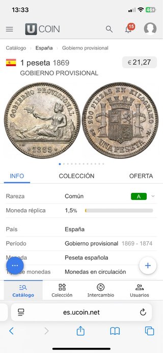Peseta 1869 Plata