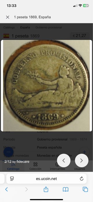 Peseta 1869 Plata