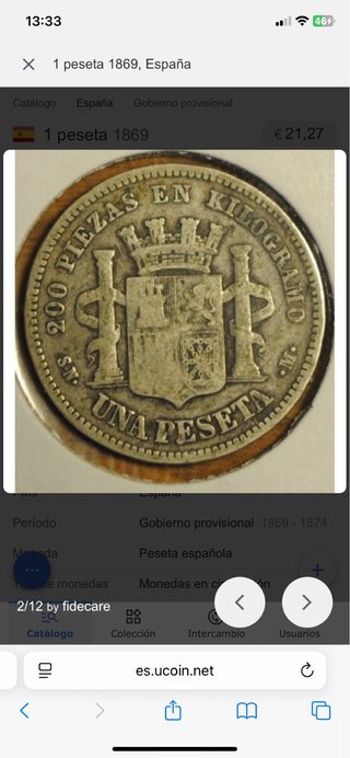 Peseta 1869 Plata