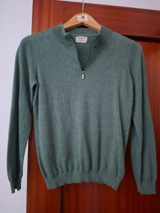 Jersey niño cuello alto cremallera verde