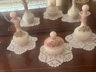 Set Tocador Cerámica Flores Rosas