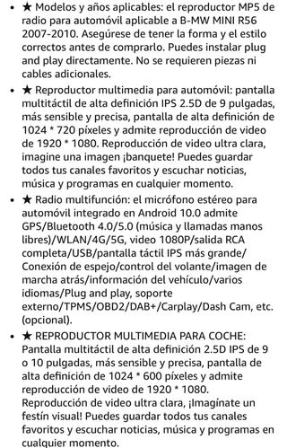 Pantalla de coche para mini R 56 2007-2010