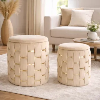 Coppia pouf contenitore tessuto velluto