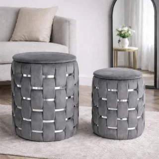 Coppia pouf contenitore tessuto velluto