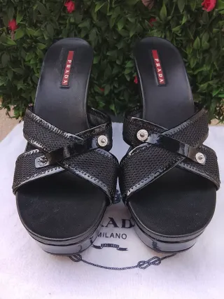Sandalias Prada Negras Cuña