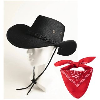 Sombrero Vaquero Negro + Bandana Roja Cowboy 2 pcs