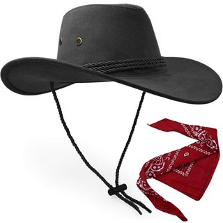 Sombrero Vaquero Negro + Bandana Roja Cowboy 2 pcs