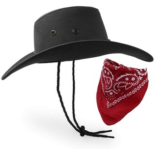 Sombrero Vaquero Negro + Bandana Roja Cowboy 2 pcs