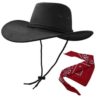 Sombrero Vaquero Negro + Bandana Roja Cowboy 2 pcs