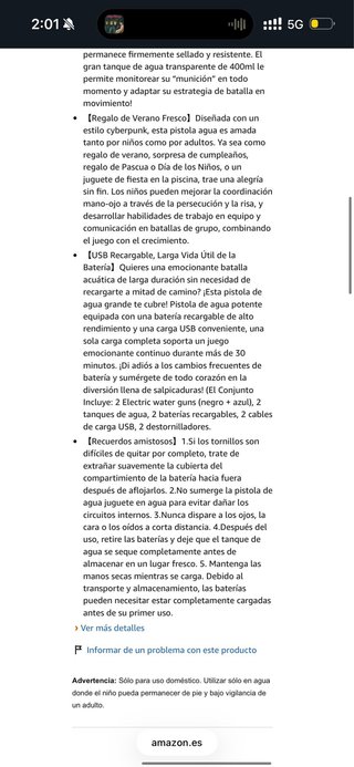 NUEVO! Pistola Eléctrica Agua 2 Piezas juguete