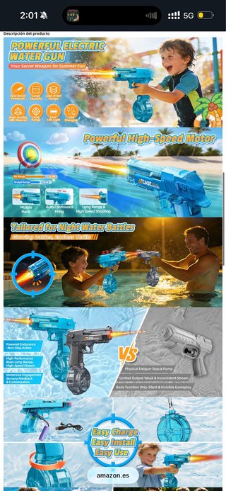 NUEVO! Pistola Eléctrica Agua 2 Piezas juguete