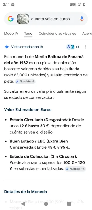 Moneda Antigua Medio Balboa