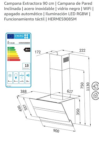 Campana Extractora 90cm Inclinada Acero Inox