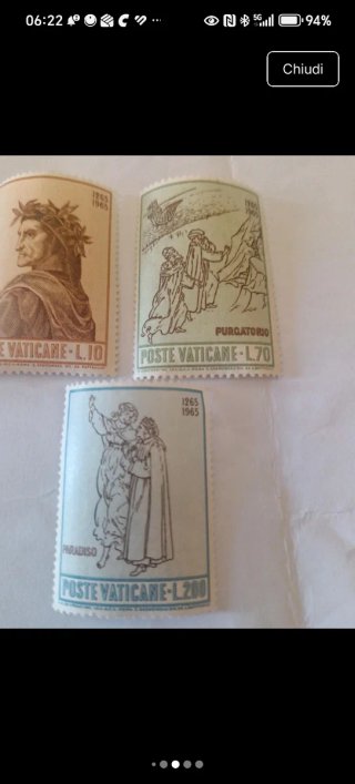 3 Francobolli Vaticani Dante Purgatorio Paradiso