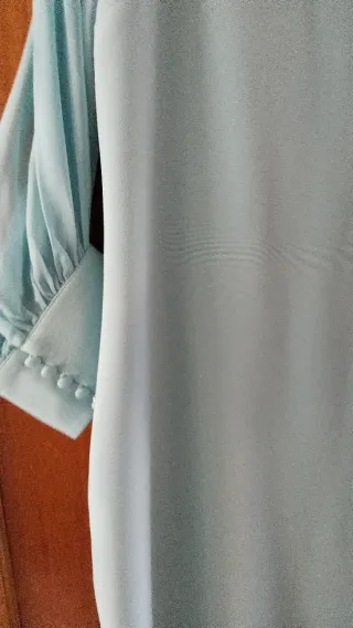 Vestido fiesta azul turquesa manga abullonada