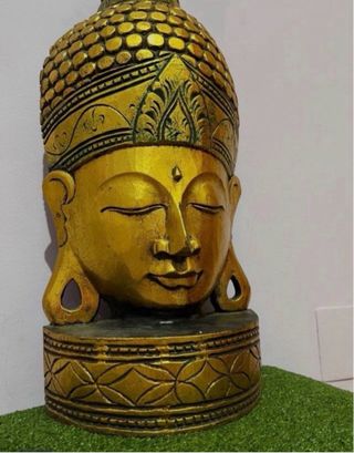 PRECIOSA FIGURA BUDA DE MADERA COLOR ORO