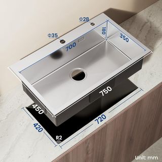 CECIPA fregadero 75x45cm Acero Inox cepillado 80cm
