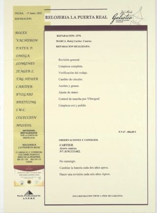 Cartier Santos Ronde con papeles y factura