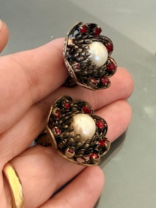 Orecchini Vintage Fiori Opale e Granati