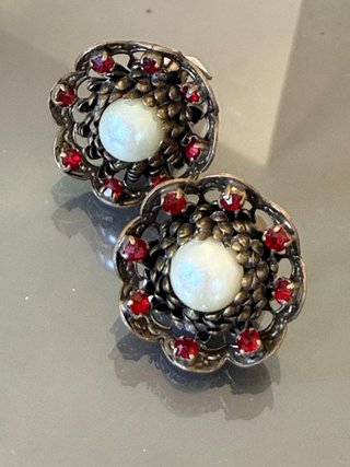 Orecchini Vintage Fiori Opale e Granati