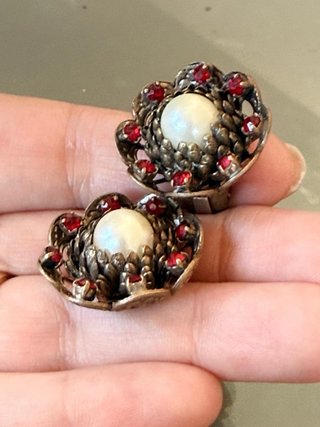 Orecchini Vintage Fiori Opale e Granati