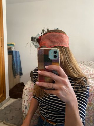 Tocado de fiesta coral y verde azulon