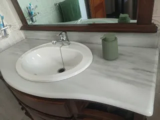 Mueble de baño,madera nogal, 120cm mármol blanco