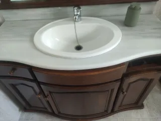 Mueble de baño,madera nogal, 120cm mármol blanco