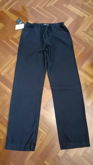 Pantalones C&A Negros Talla L 50% Lino 50% Algodón