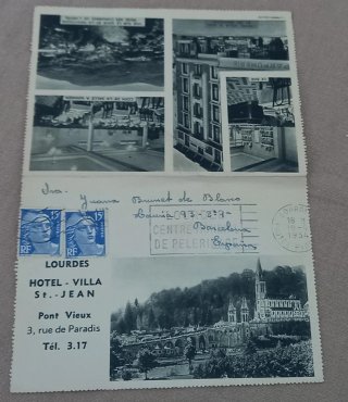 4 Postales Antiguas de Lourdes + 1 Carta