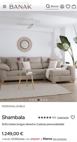 Sofá Shambala Banak con Chaiselongue beige - Banak