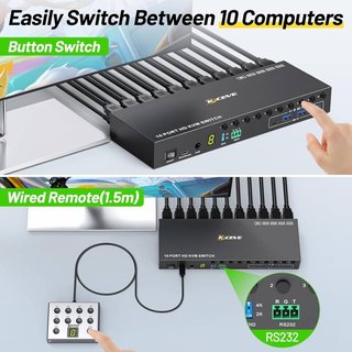 KCOVE 10 Puertos HDMI USB 3.0 KVM Switch 4K