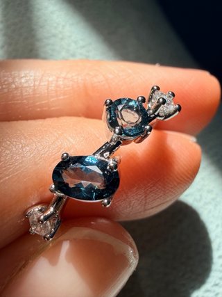 Anillos de Topacio Azul y Moissanita Ajustable