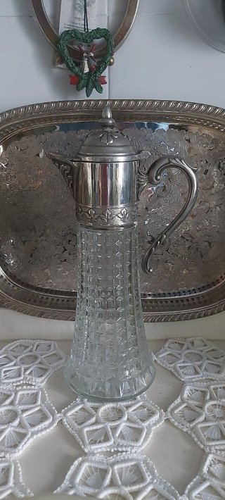 Jarra Vintage Cristal y Plata Años 50