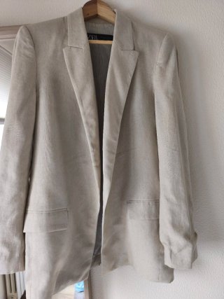 Chaqueta Zara Lino Mujer Beige