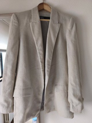 Chaqueta Zara Lino Mujer Beige