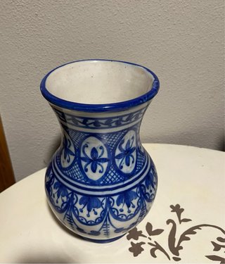 Jarrón Cerámica Azul y Blanco