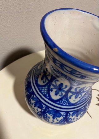 Jarrón Cerámica Azul y Blanco