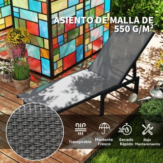 Tumbona Reclinable Exterior Gris/Negra
