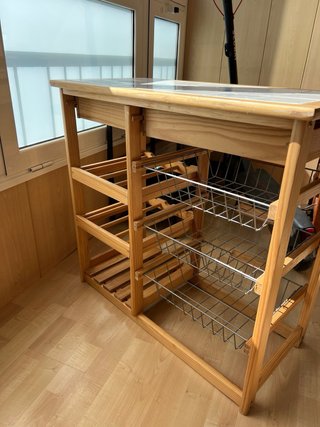 Carrito Auxiliar Cocina de Madera y Azulejos