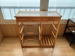 Carrito Auxiliar Cocina de Madera y Azulejos