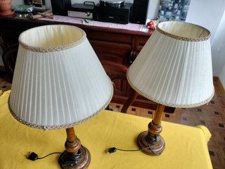 Pareja Lámparas Mesa Madera Vintage