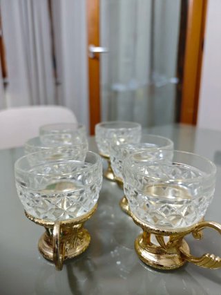 Set 6 Tazzine Vetro Vintage Oro