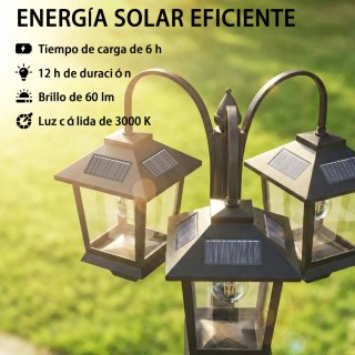 Farola Solar Exterior Aluminio 3 Luces