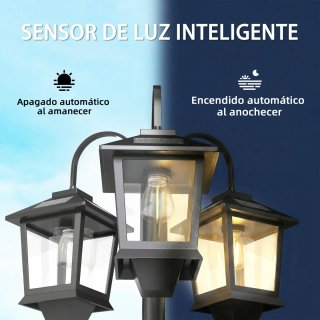 Farola Solar Exterior Aluminio 3 Luces