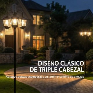 Farola Solar Exterior Aluminio 3 Luces