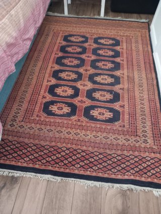 Tappeto Bukhara lana nero e rosso