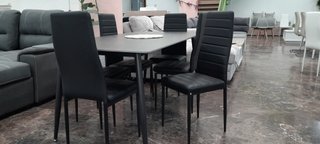 Mesa grande de Comedor Cristal Negra y 6 Sillas