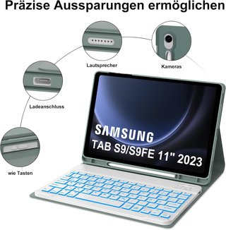 Custodia con tastiera magnetica verde per Samsung Tab S9/S9FE
