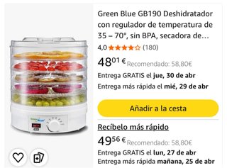 Deshidratador de alimentos SIN USAR, De Sorteo
